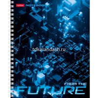 Тетрадь А5 96л клетка "Future" на спирали, многоцветный срез, перфорация на отрыв 4 дизайна от магазина "Карандаш"