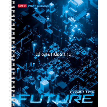 Тетрадь А5 96л клетка "Future" на спирали, многоцветный срез, перфорация на отрыв 4 дизайна от магазина "Карандаш"