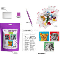 Алмазная мозаика 9х9см "Мемные песики" 3шт. на магните полная выкладка ALVM-304 от магазина "Карандаш"