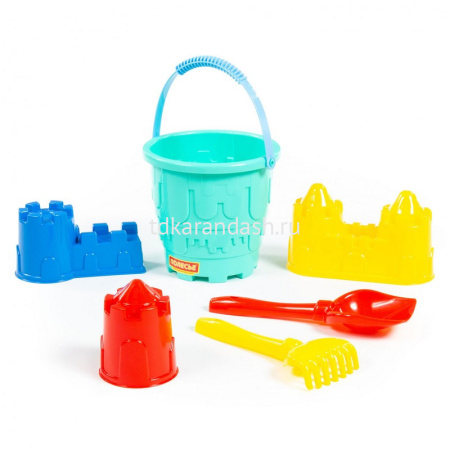 Набор д/песка №524 (ведро-замок большое, лопатка №5, грабельки №5, 3 формочки) 51776 от магазина "Карандаш"
