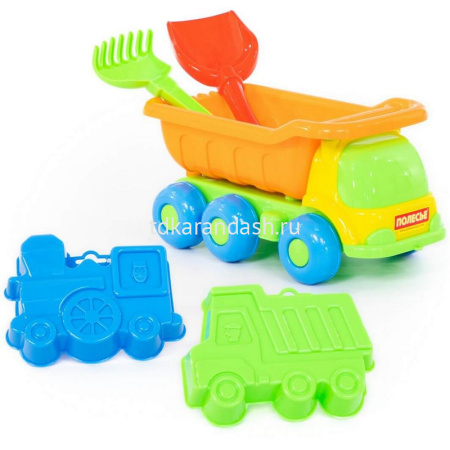 Набор д/песка №269 (самосвал "Кеша" + лопатка №5, грабельки №5, 2 формочки) 4311 от магазина "Карандаш"