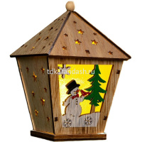 Украшение подвесное Фонарь 9,5х13см светящееся, дерево 2 вида LG-044 от магазина "Карандаш"