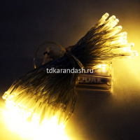 Эл/гирлянда 50 желтых диодов длина 5м, шнур белый, 2 режима (на батарейках) Y10686-24 от магазина "Карандаш"