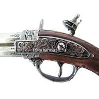 Пистоль двухствольный 30см системы флинтлок 18 века, металл/дерево DE-1308 от магазина "Карандаш"