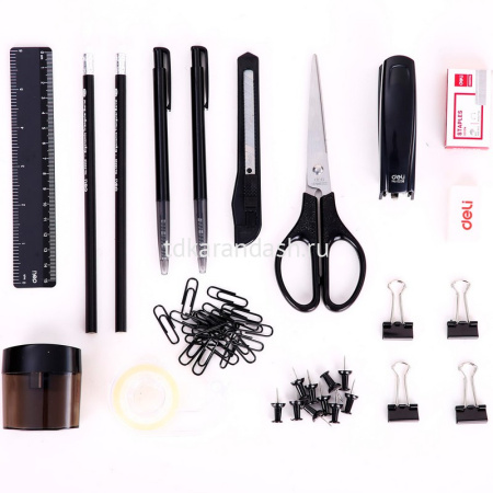 Набор настольный 15,3х15,3х14,5см 16 предметов, вращающийся, пластик, черный E38251A от магазина "Карандаш"