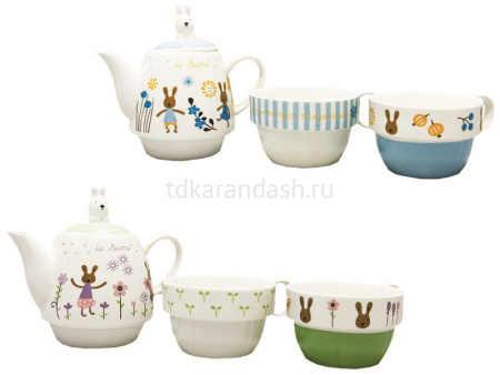 Набор чайный (чайник+2 чашки) 21*15см керамика, 4 цвета Y3403-16