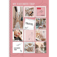 Тетрадь А4 96л клетка "Travel" на спирали, перфорация на отрыв, глянцевая ламинация 2 дизайна от магазина "Карандаш"