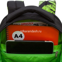 Рюкзак 32х42х22см, 1100гр, 2 отделения, 4 кармана, черный/салатовый RU-423-14/7 от магазина "Карандаш"