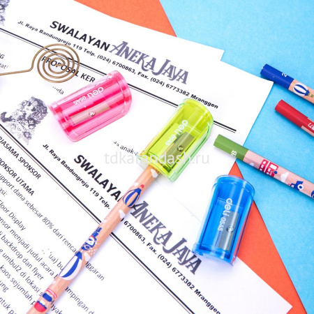 Точилка 1 отв. "Deli" с контейнером, пластик, цвет ассорти E0545 от магазина "Карандаш"