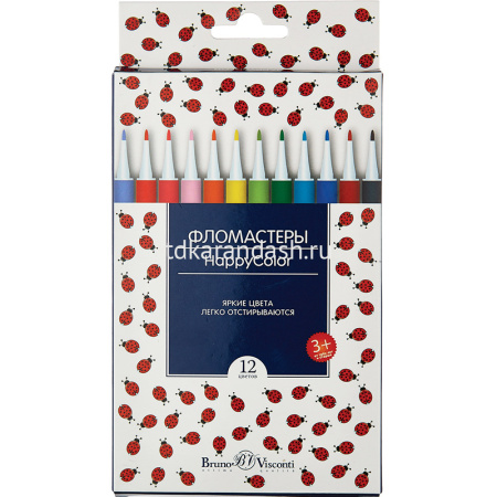 Фломастеры 12 цветов "HappyColor" картон 32-0023 от магазина "Карандаш"
