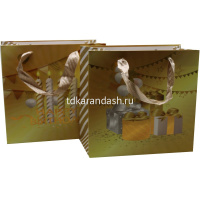 Пакет подарочный "С Днем рождения" золото 14х15х7см 4 вида 11556-24 от магазина "Карандаш"