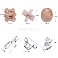 Набор головоломок 6в1 металл/дерево 23х18см E566 от магазина "Карандаш"