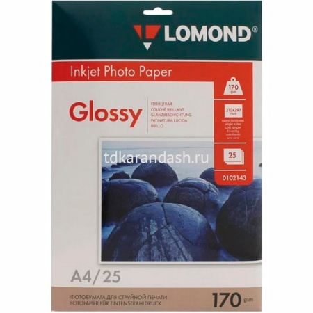 Фотобумага А4 25л 170г/м2 "Glossy" глянцевая односторонняя для струйной печати 0102143