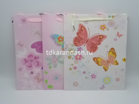 Пакет подарочный "Бабочки" 26х32х10см 3 вида Y3618-16