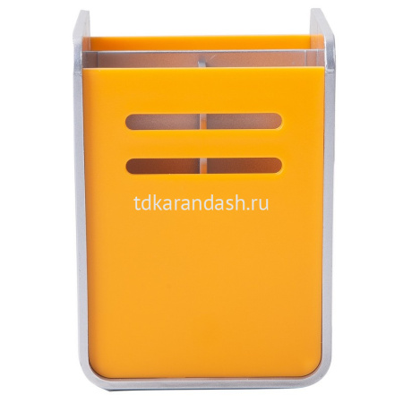 Подставка д/канц.принадлежностей 9х8х11см 4 отделения, пластик, оранжево-серая E9137 от магазина "Карандаш"