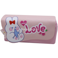 Пенал "Love rabbits" 20х10х6см прямоугольный, 2 отделения, 1 карман, текстиль, на липучке, 3 цвета от магазина "Карандаш"