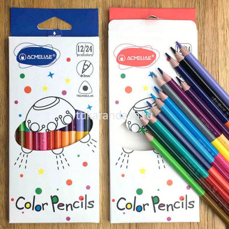 Карандаши 24 цвета "Acmeliae" 12шт. двусторонние трехгранные дерево, картон C12-24 от магазина "Карандаш"