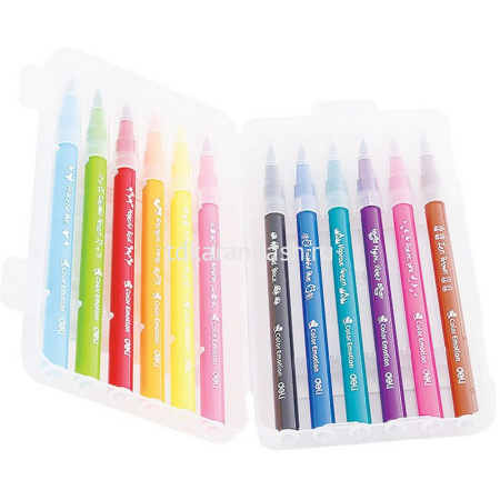 Фломастеры-кисть 12 цветов "Color Emotion" смываемые, пластиковый пенал EC10304 от магазина "Карандаш"