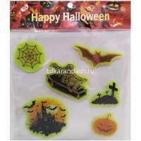 Наклейки витражные "Хэллоуин" 19х19см 6шт. размер 5-8см, 6 видов Y9898-24 от магазина "Карандаш"