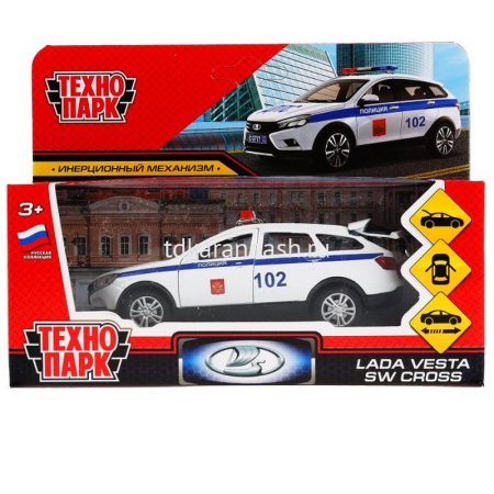 Машина "Lada Vesta SW Cross. Полиция" белая, инерционная, металл 12см (открывающиеся двери) VESTACRO