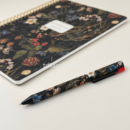 Ручка гелевая "Flora. Лесный ягоды" 0,38мм черная, автомат, корпус Soft Touch, 2 стержня, в коробке от магазина "Карандаш"