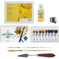 Подарочный набор масляных красок 8 цветов 18мл №2 (маслёнка, масло, мастихин, холст, 2 кисти) от магазина "Карандаш"