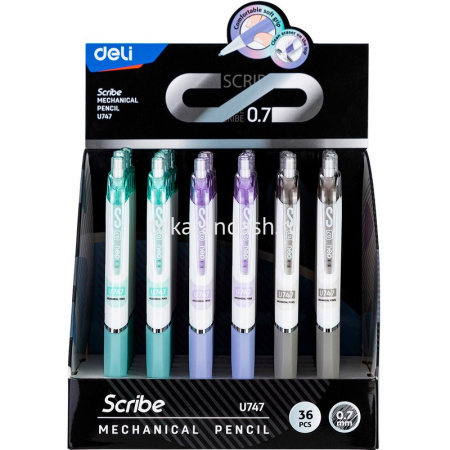 Карандаш автоматический "Scribe" 0,7мм с ластиком, резиновый грип, цвет корпуса ассорти EU747 от магазина "Карандаш"