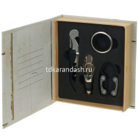 Набор сомелье (футляр-книга, штопор, кольцо, дозатор, нож) 14,5х4х16,5см, 2 вида 766463 от магазина "Карандаш"