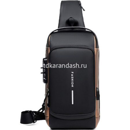 Сумка через плечо 31х16х9см 1 отделение, 3 кармана, кодовый замок, USB разъем, черная SD342 от магазина "Карандаш"