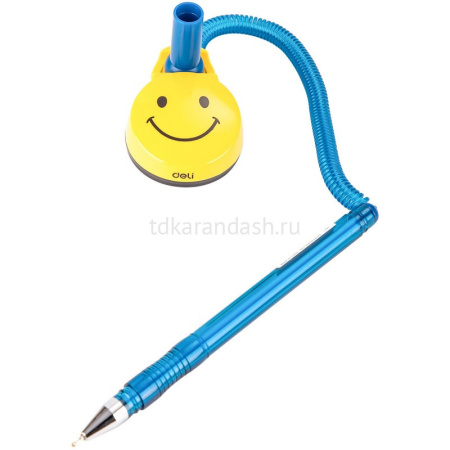 Ручка шариковая на самоклеящейся подставке 0,7мм синяя, с пластиковой пружиной EQ50-BL от магазина "Карандаш"