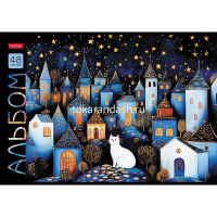 Альбом для рисования А4 48л "Лунный котик" на скобе, пластиковая обложка, 5 дизайнов 091514 от магазина "Карандаш"