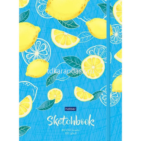 Скетчбук А5 14,5х21см 80-50л 100г/м2 "Лимонный аромат" на закрытом гребне, на резинке, твер.обложка