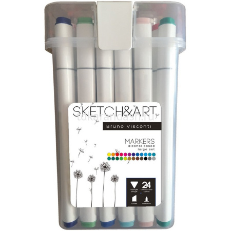 Набор маркеров двусторонних "Sketch&Art" 24 цв, толщина линии 1-5мм в пластиковом пенале 22-0077