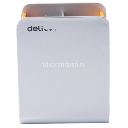 Подставка д/канц.принадлежностей 9х8х11см 4 отделения, пластик, оранжево-серая E9137 от магазина "Карандаш"