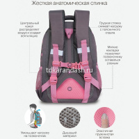Рюкзак 27х40х20см, 812гр, 2 отделения, 3 кармана, с брелком, серый/розовый RG-360-5/2 от магазина "Карандаш"