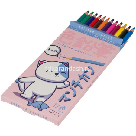 Карандаши 12 цветов "Kawaii animals" круглые, пластиковые, картон, 4 вида 30-0127 от магазина "Карандаш"