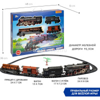 Железная дорога Локомотив + 3 вагона, 48х36х6см, длина пути 308см, пластик (свет, звук, дым) ВВ6065 от магазина "Карандаш"