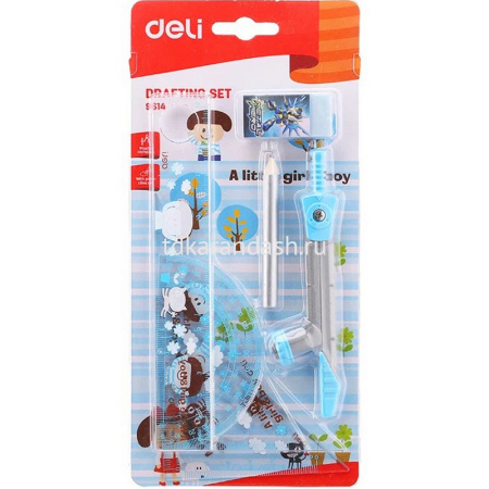 Набор чертежный 7 предметов (циркуль, линейка, транспортир, угольники, карандаш, ластик) Е9614 от магазина "Карандаш"