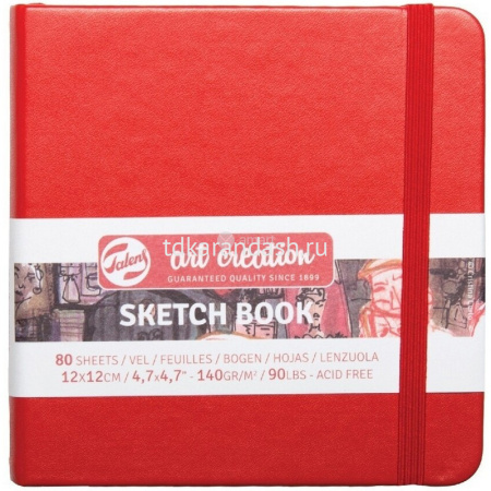Скетчбук 12х12см 80л 140г/м2 "Art Creation" на резинке, твердая обложка, красный 9314204M