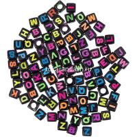 Набор бусин 6мм 100шт. №02 "Английский алфавит" черные/цветные буквы, пластик ABFB-02 от магазина "Карандаш"
