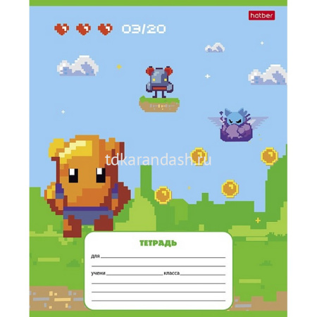 Тетрадь А5 12л клетка "Пиксель. Level Up" на скобе 5 дизайнов 12Т5В1/089545 от магазина "Карандаш"