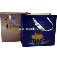 Пакет подарочный "С Днем рождения" 14х15х7см 4 вида 11553-24 от магазина "Карандаш"