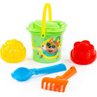 Набор д/песка №1 "Три кота" (ведро малое, ситечко-цветок, совок №2, грабельки №2, 2 формочки) 62314 от магазина "Карандаш"