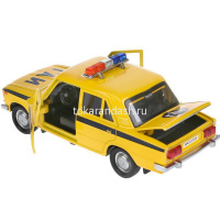 Машина "Ваз-2106. Жигули полиция" желтая, инерционная, металл 12см (свет, звук, открывающиеся двери) от магазина "Карандаш"