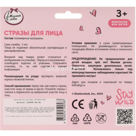 Наклейки Стразы для лица "Милая леди" 15х15см 100186-UNI-ML от магазина "Карандаш"