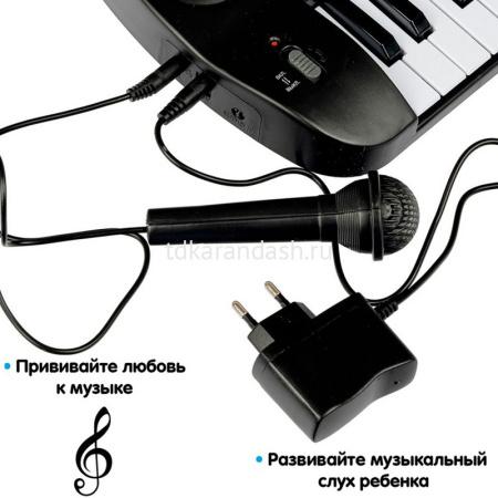 Синтезатор с микрофоном 50х19см 37 клавиш, пластик, блок питания HS999A от магазина "Карандаш"