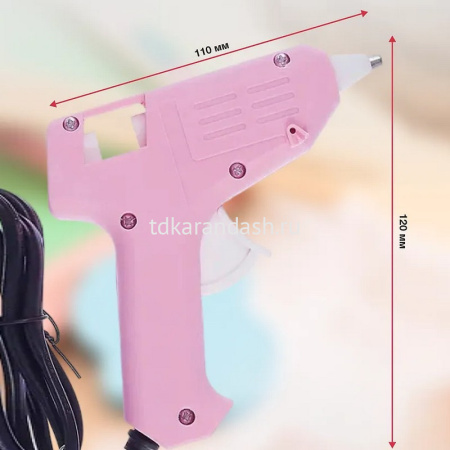 Пистолет клеевой электрический (20Вт) 12х11см диаметр 0,7см, розовый корпус 11569-24 от магазина "Карандаш"