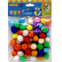 Набор помпоны пушистые, с фольгой 15мм, 50шт ассорти Y10876-24 от магазина "Карандаш"