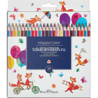 Карандаши 24 цвета "HappyColor" трехгранные дерево, картон 30-0053 от магазина "Карандаш"