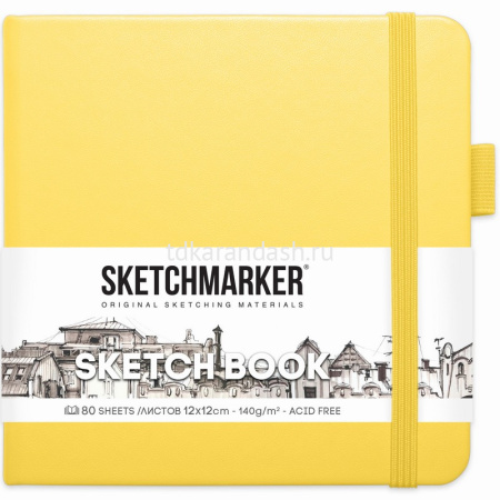Скетчбук 12х12см 80л 140г/м2 "Sketchmarker" на резинке, твердая обложка, лимонный 2314302SM